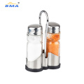 Kitchen Stainless Steel Stand Glass Cruet Condiment Set Salt Pepper Shaker Oil and Vinegar Dispenser